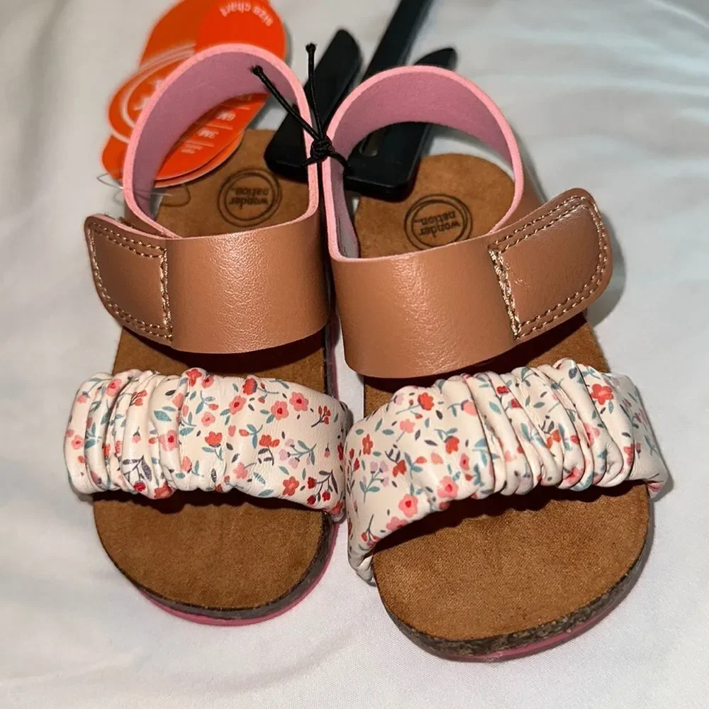 Baby Floral Brown Footbed Sandals Comfort Girls Velcro Comfort Many Sizes NWT